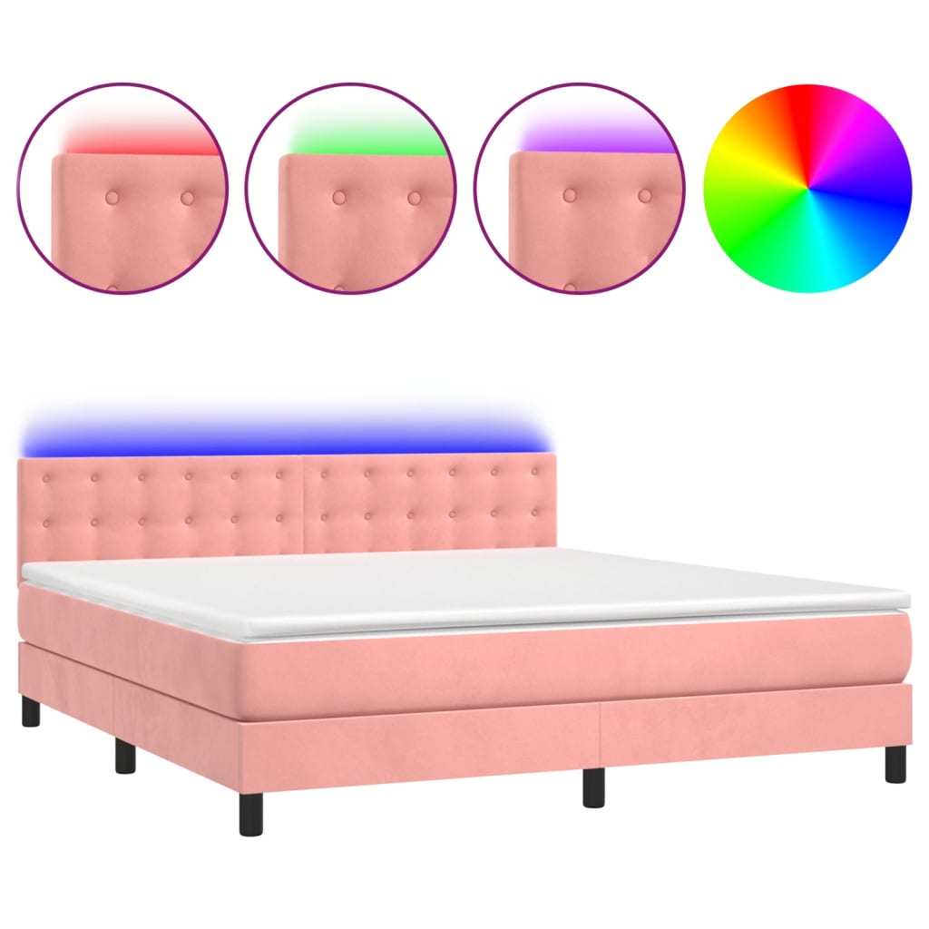 Letto a Molle con Materasso e LED Rosa 180x200 cm in Velluto