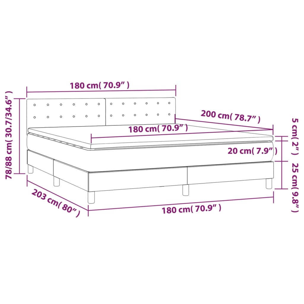 Letto a Molle con Materasso e LED Rosa 180x200 cm in Velluto