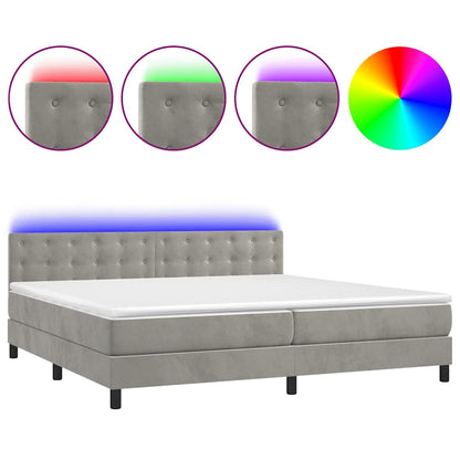 Letto a Molle con Materasso e LED Grigio Chiaro 200x200 cm