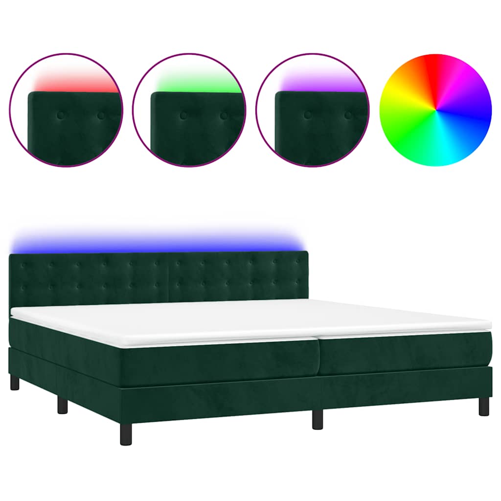 Letto a Molle con Materasso e LED Verde Scuro 200x200cm Velluto