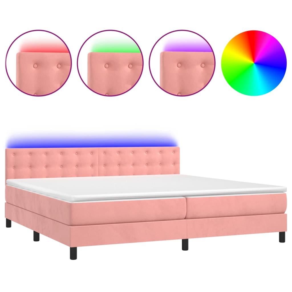 Letto a Molle con Materasso e LED Rosa 200x200 cm in Velluto - homemem39