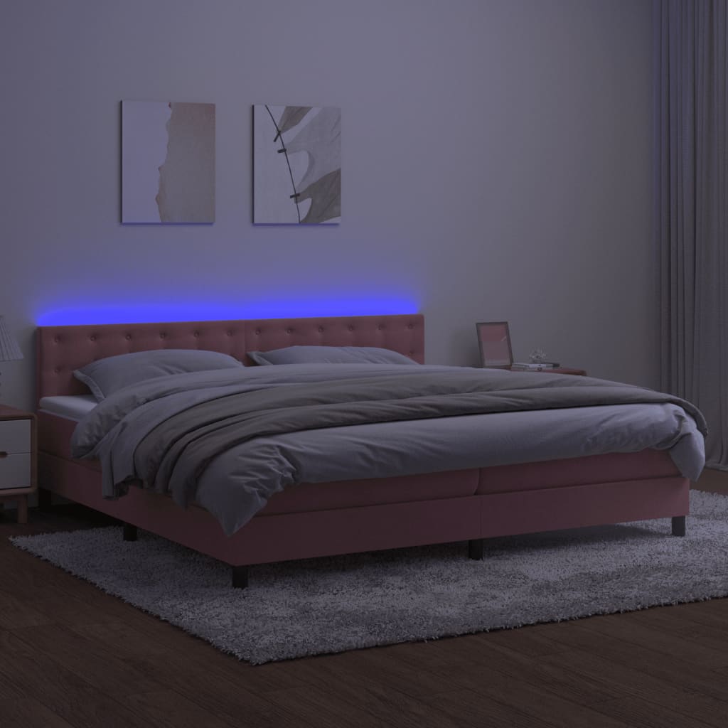 Letto a Molle con Materasso e LED Rosa 200x200 cm in Velluto - homemem39