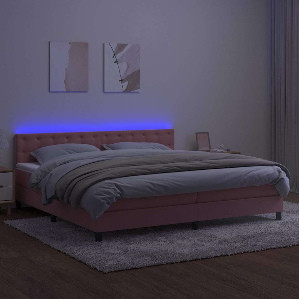 Letto a Molle con Materasso e LED Rosa 200x200 cm in Velluto