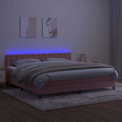 Letto a Molle con Materasso e LED Rosa 200x200 cm in Velluto
