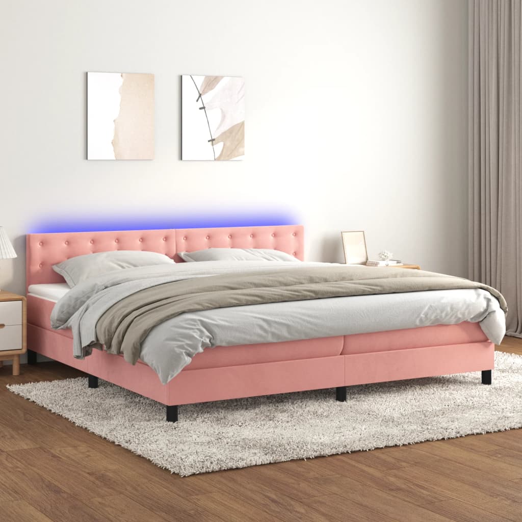 Letto a Molle con Materasso e LED Rosa 200x200 cm in Velluto - homemem39