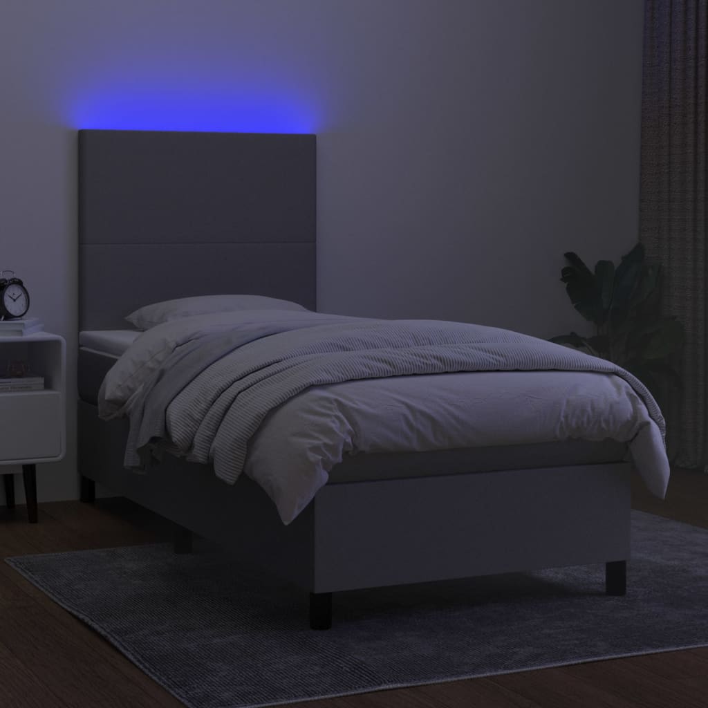 Letto a Molle Materasso e LED Grigio Chiaro 80x200 cm Tessuto - homemem39