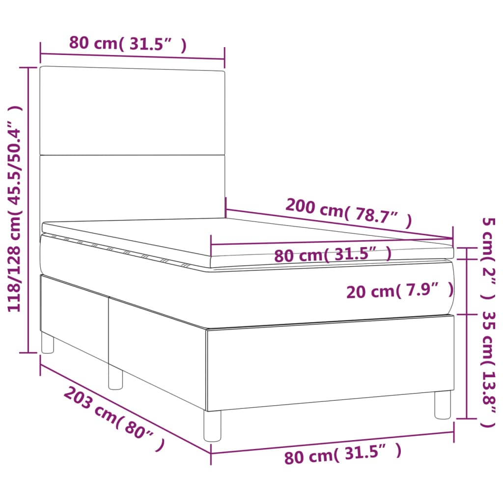 Letto a Molle Materasso e LED Grigio Chiaro 80x200 cm Tessuto - homemem39