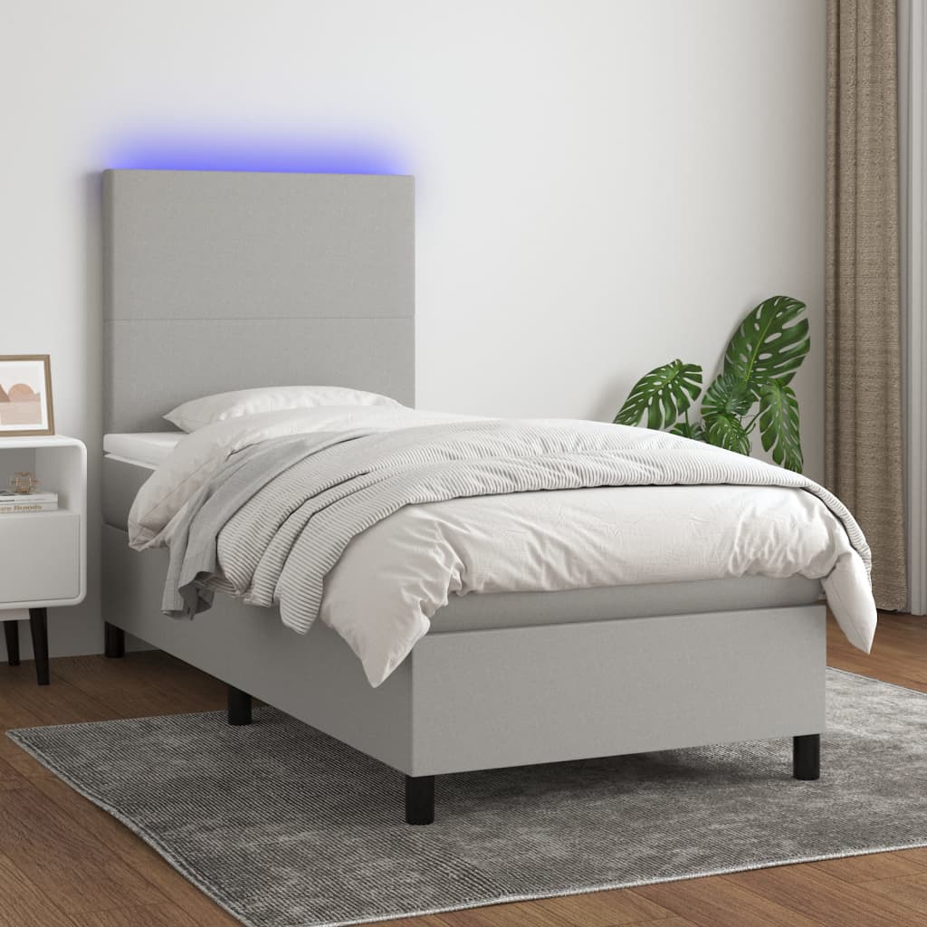 Letto a Molle Materasso e LED Grigio Chiaro 80x200 cm Tessuto - homemem39