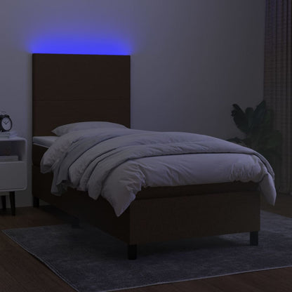 Letto a Molle Materasso e LED Marrone Scuro 80x200cm in Tessuto