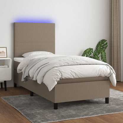 Letto a Molle con Materasso e LED Tortora 80x200 cm in Tessuto - homemem39