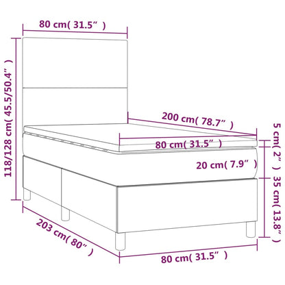 Letto a Molle con Materasso e LED Blu 80x200 cm in Tessuto