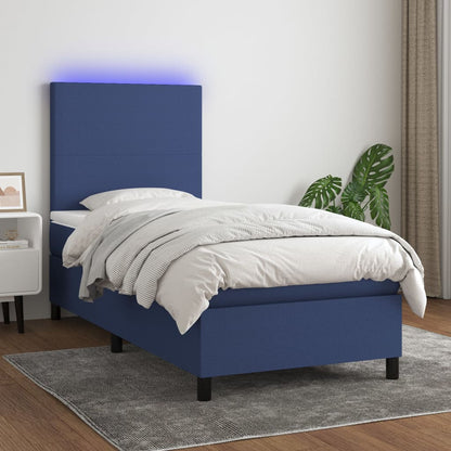 Letto a Molle con Materasso e LED Blu 80x200 cm in Tessuto