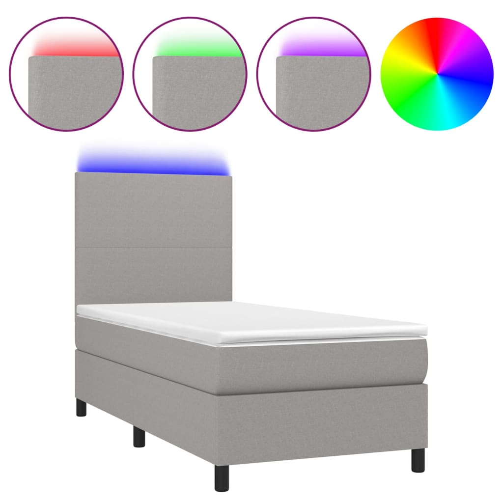 Letto a Molle Materasso e LED Grigio Chiaro 90x190 cm Tessuto - homemem39