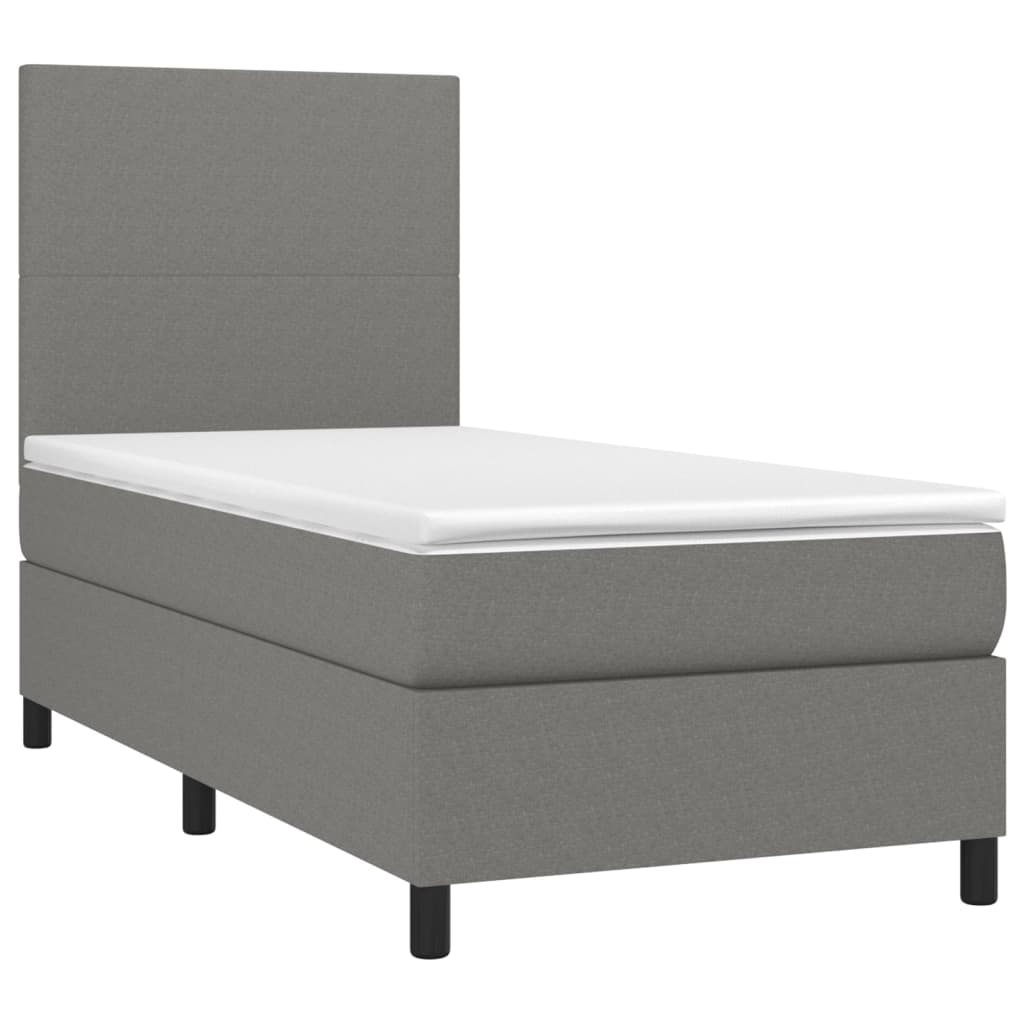 Letto a Molle Materasso e LED Grigio Scuro 90x190 cm in Tessuto - homemem39