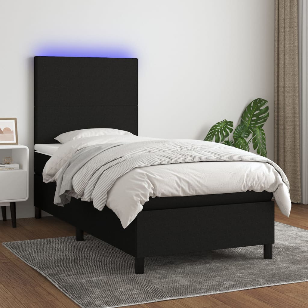 Letto a Molle con Materasso e LED Nero 90x190 cm in Tessuto - homemem39