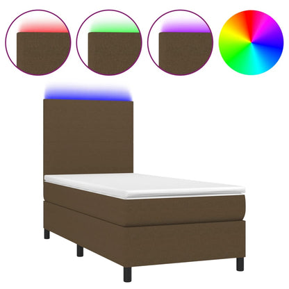 Letto a Molle Materasso e LED Marrone Scuro 90x190cm in Tessuto