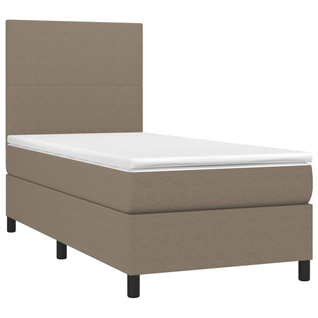 Spring bed with dove gray mattress and LED 90x190 cm in fabric