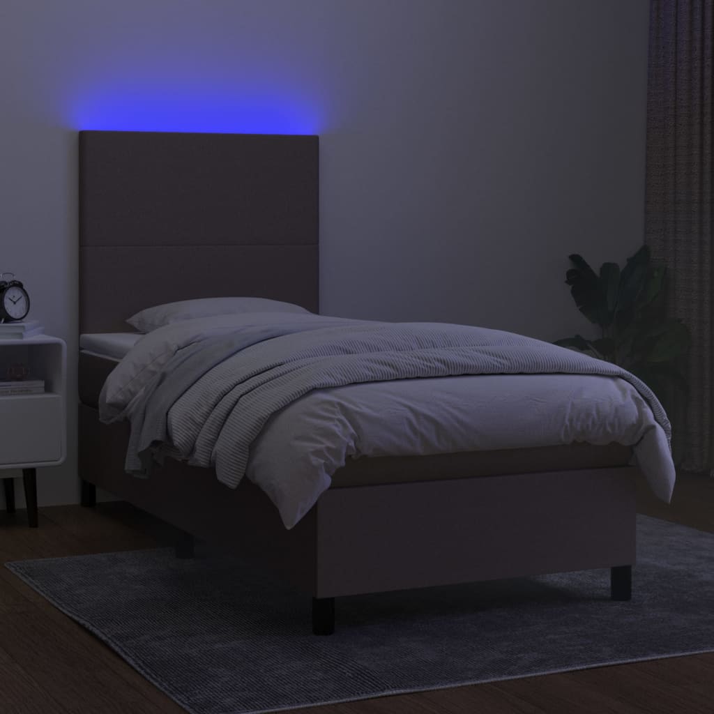 Spring bed with dove gray mattress and LED 90x190 cm in fabric