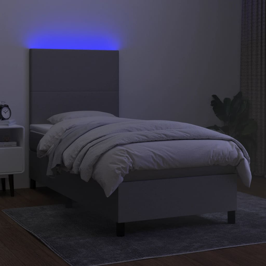 Letto a Molle Materasso e LED Grigio Chiaro 90x200 cm Tessuto