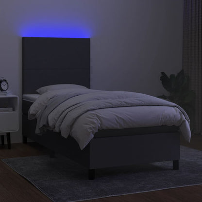 Letto a Molle Materasso e LED Grigio Scuro 90x200 cm in Tessuto