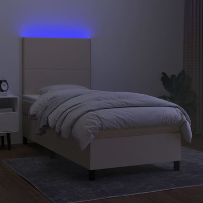 Letto a Molle con Materasso e LED Crema 90x200 cm in Tessuto