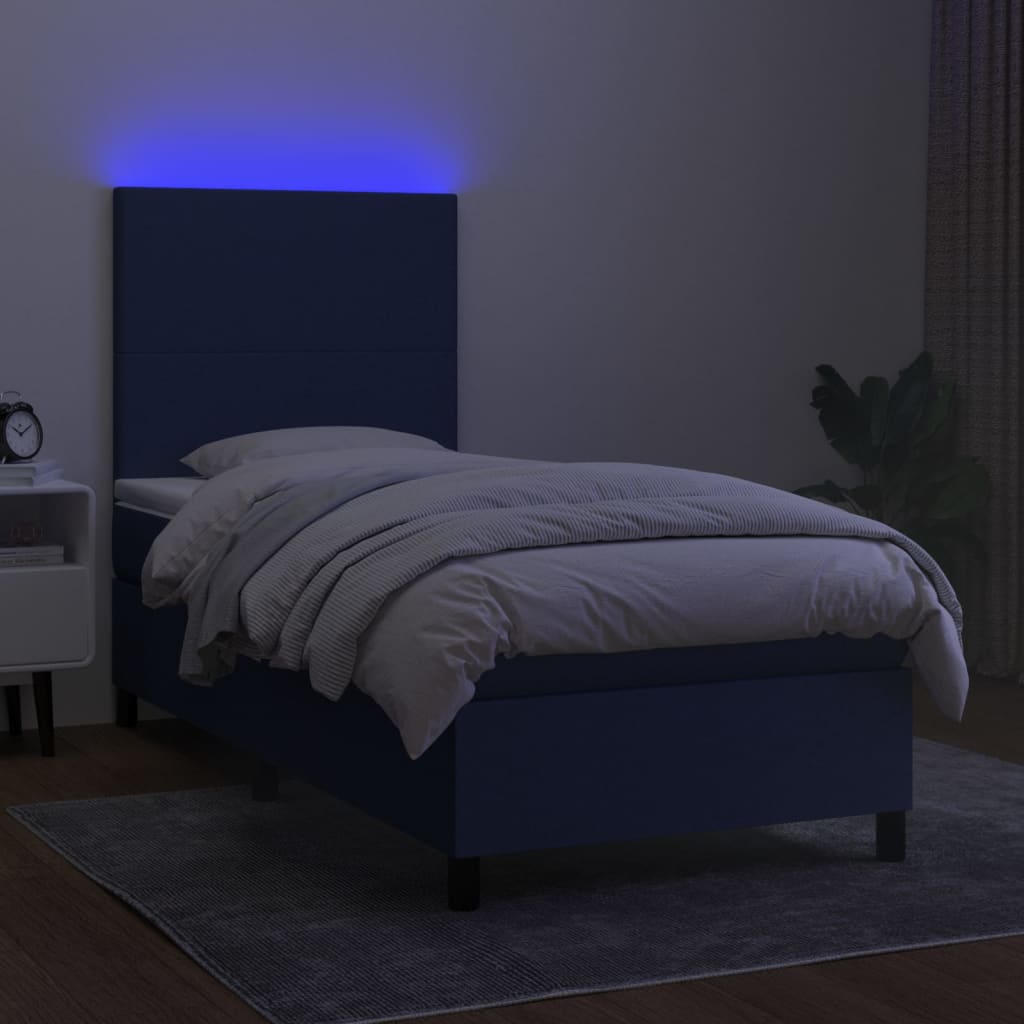 Letto a Molle con Materasso e LED Blu 90x200 cm in Tessuto - homemem39