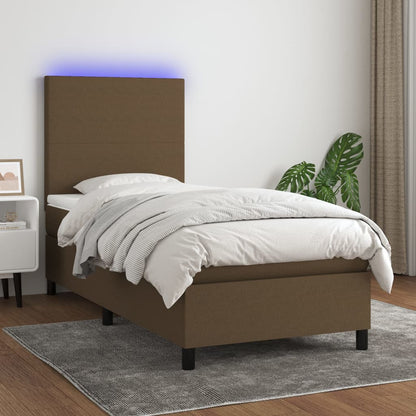 Letto a Molle Materasso e LED Marrone Scuro 100x200 cm Tessuto - homemem39