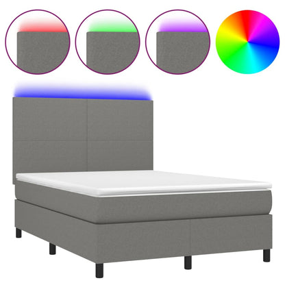 Letto a Molle Materasso e LED Grigio Scuro 140x190cm in Tessuto - homemem39