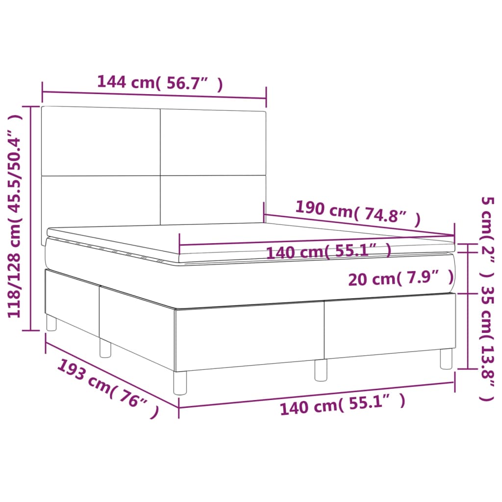 Letto a Molle Materasso e LED Grigio Scuro 140x190cm in Tessuto - homemem39