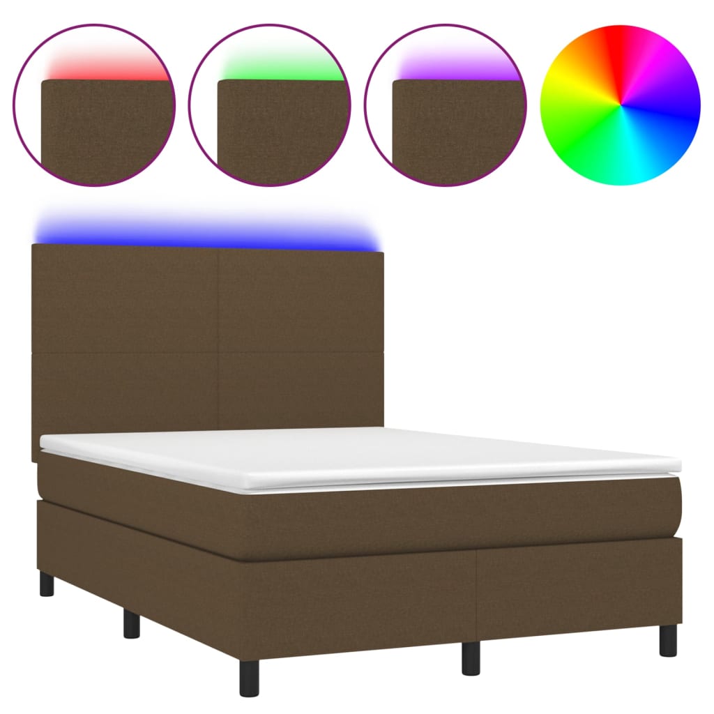 Letto a Molle Materasso e LED MarroneScuro 140x190cm in Tessuto | homemem39