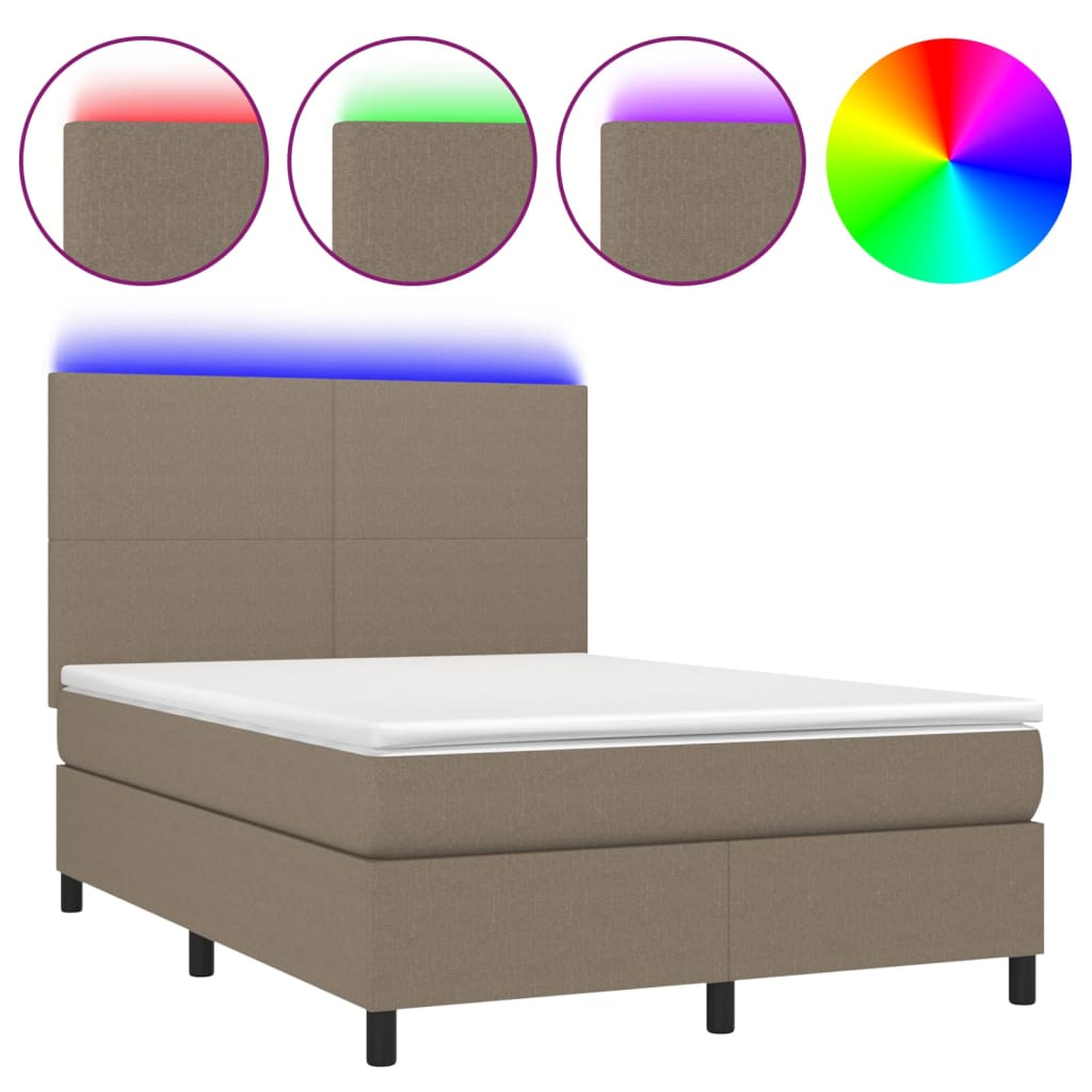 Letto a Molle con Materasso e LED Tortora 140x190 cm in Tessuto - homemem39