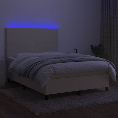 Letto a Molle con Materasso e LED Crema 140x190 cm in Tessuto