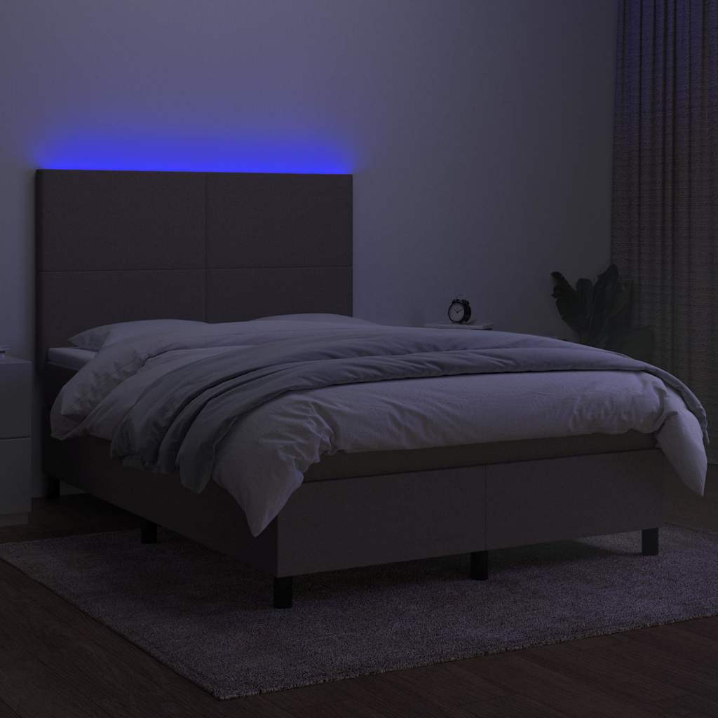 Letto a Molle con Materasso e LED Tortora 140x200 cm in Tessuto