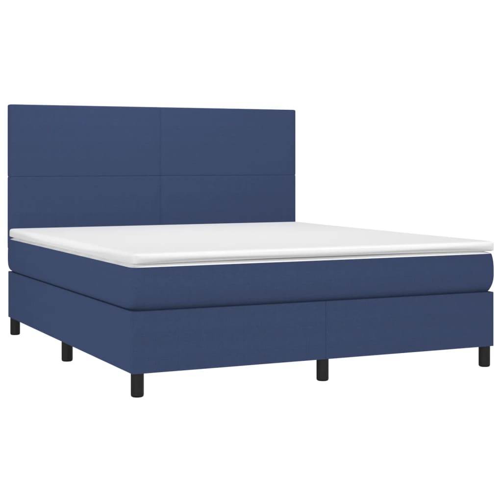 Letto a Molle con Materasso e LED Blu 160x200 cm in Tessuto