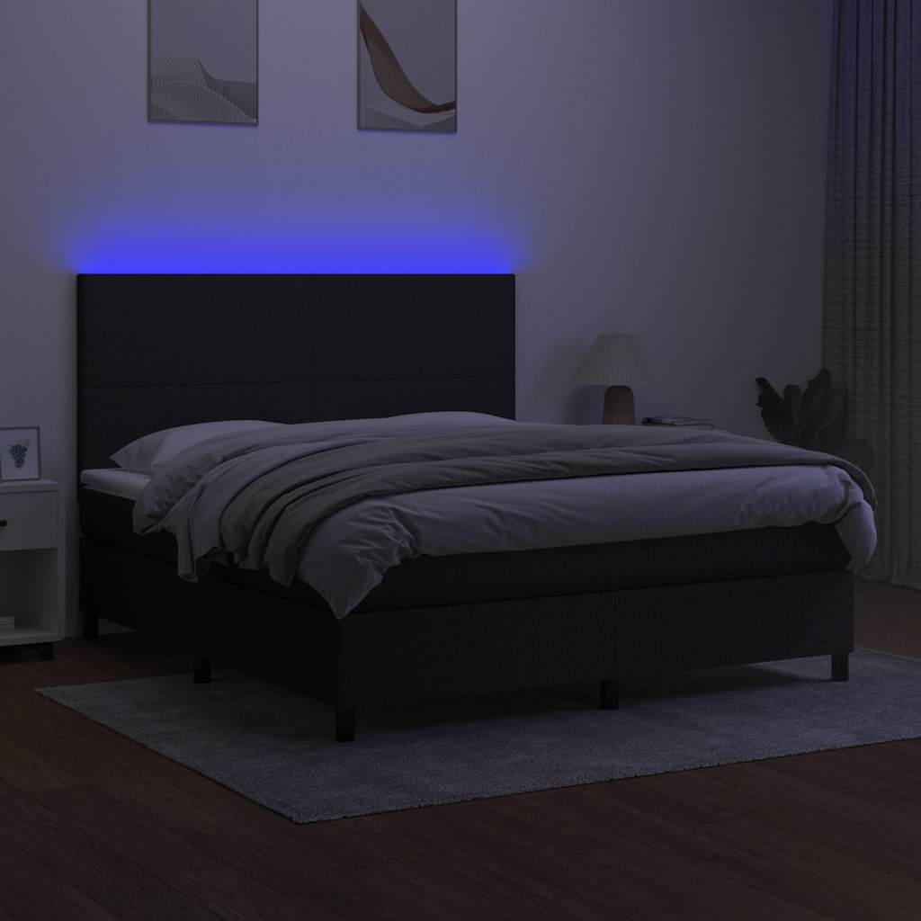 Letto a Molle con Materasso e LED Nero 180x200cm in Tessuto
