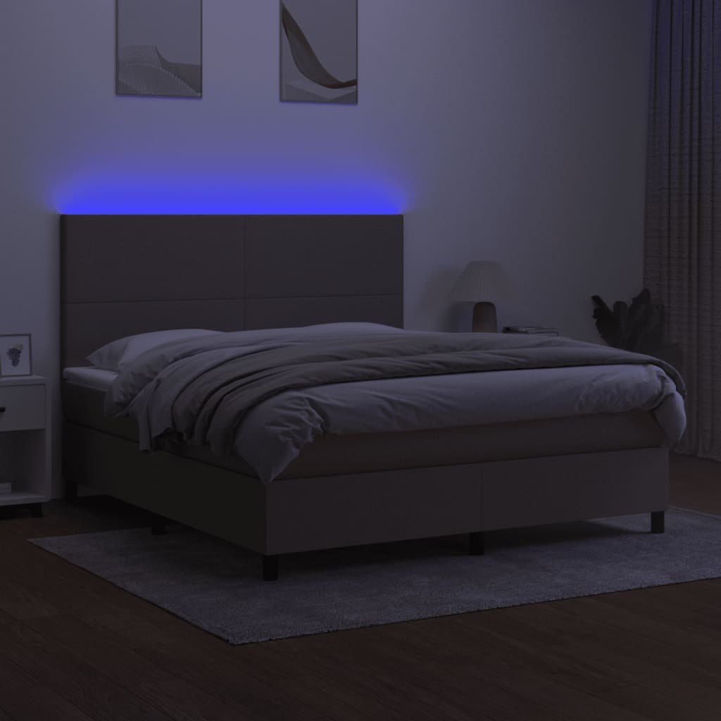 Letto a Molle con Materasso e LED Tortora 180x200 cm in Tessuto
