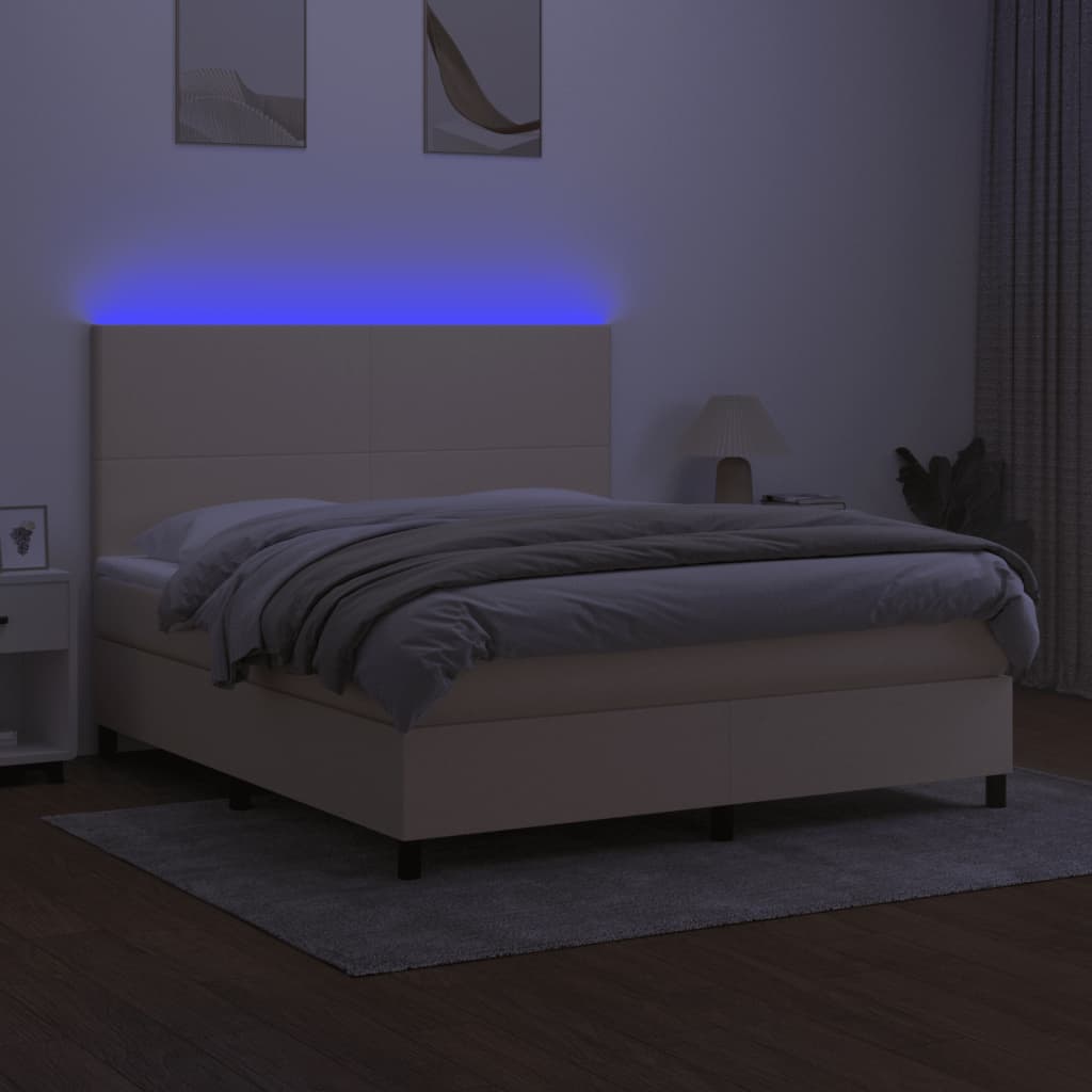 Letto a Molle con Materasso e LED Crema 180x200 cm in Tessuto