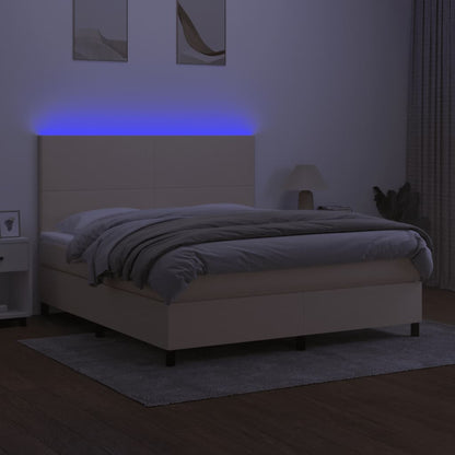 Letto a Molle con Materasso e LED Crema 180x200 cm in Tessuto