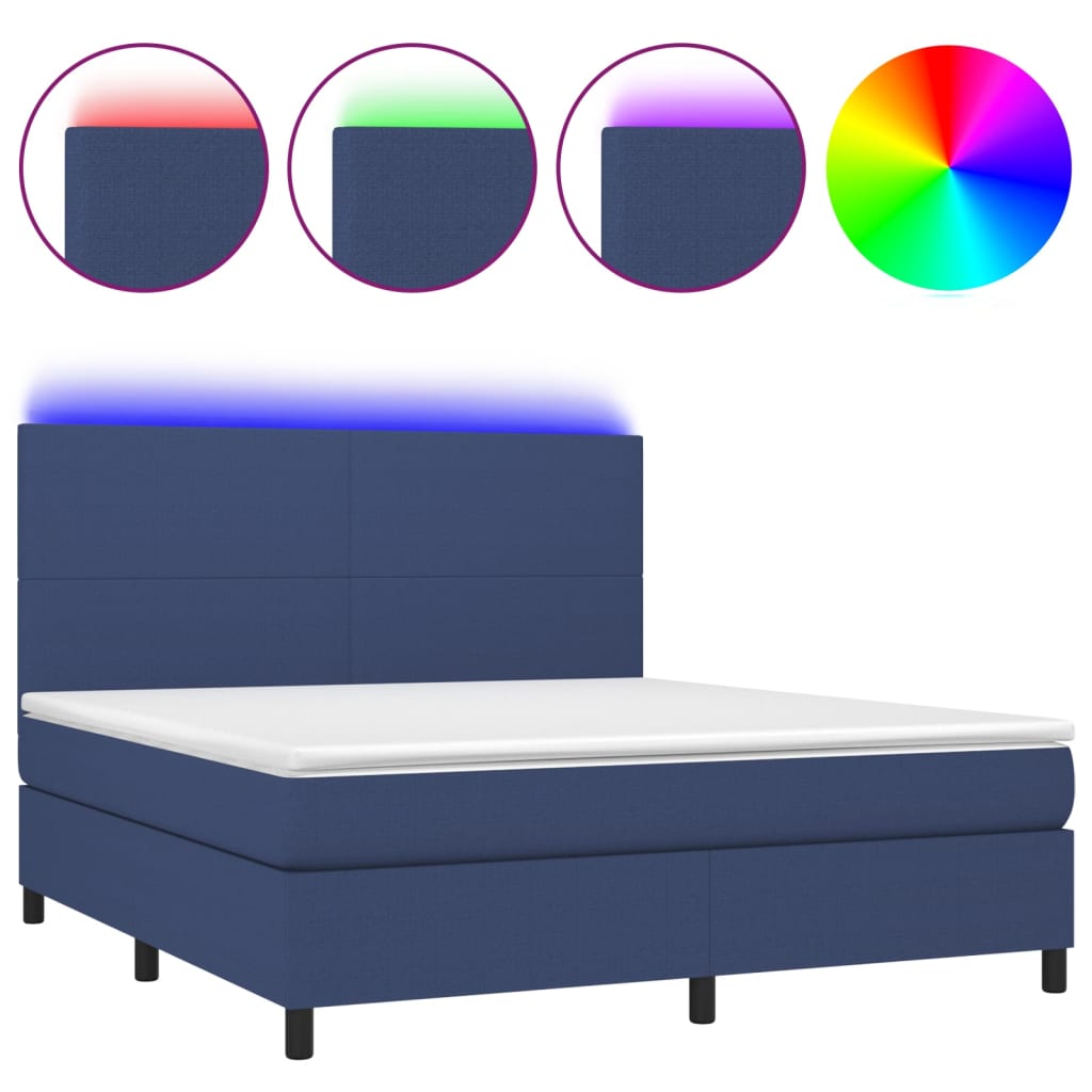 Letto a Molle con Materasso e LED Blu 180x200 cm in Tessuto - homemem39