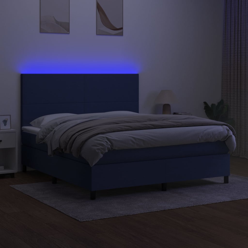 Letto a Molle con Materasso e LED Blu 180x200 cm in Tessuto - homemem39