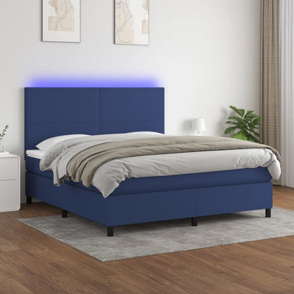 Letto a Molle con Materasso e LED Blu 180x200 cm in Tessuto - homemem39