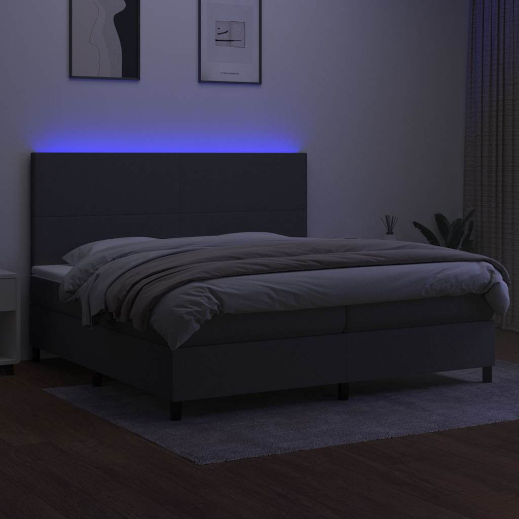 Letto a Molle Materasso e LED Grigio Scuro 200x200cm in Tessuto
