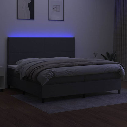 Letto a Molle Materasso e LED Grigio Scuro 200x200cm in Tessuto