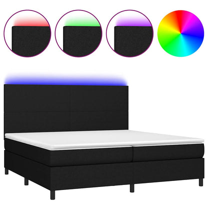 Letto a Molle Materasso e LED Nero 200x200cm in Tessuto