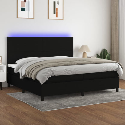 Letto a Molle Materasso e LED Nero 200x200cm in Tessuto - homemem39