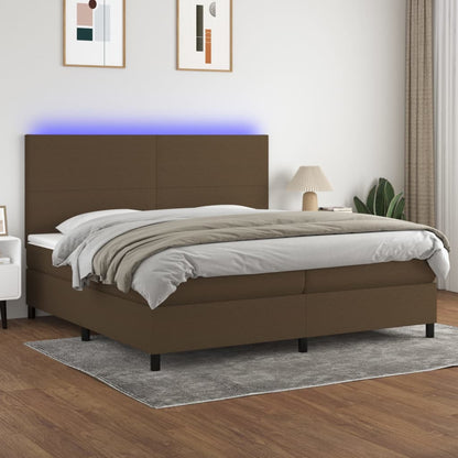 Letto a Molle Materasso e LED Marronescuro 200x200cm in Tessuto - homemem39