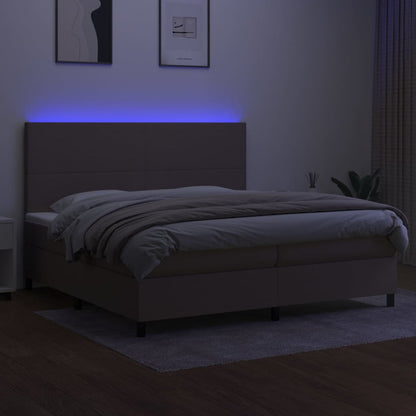 Letto a Molle Materasso e LED tortora 200x200cm in Tessuto