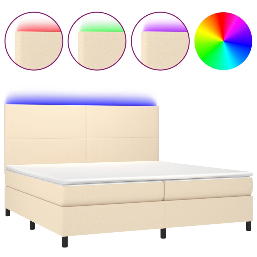 Letto a Molle Materasso e LED bianco 200x200cm in Tessuto - homemem39