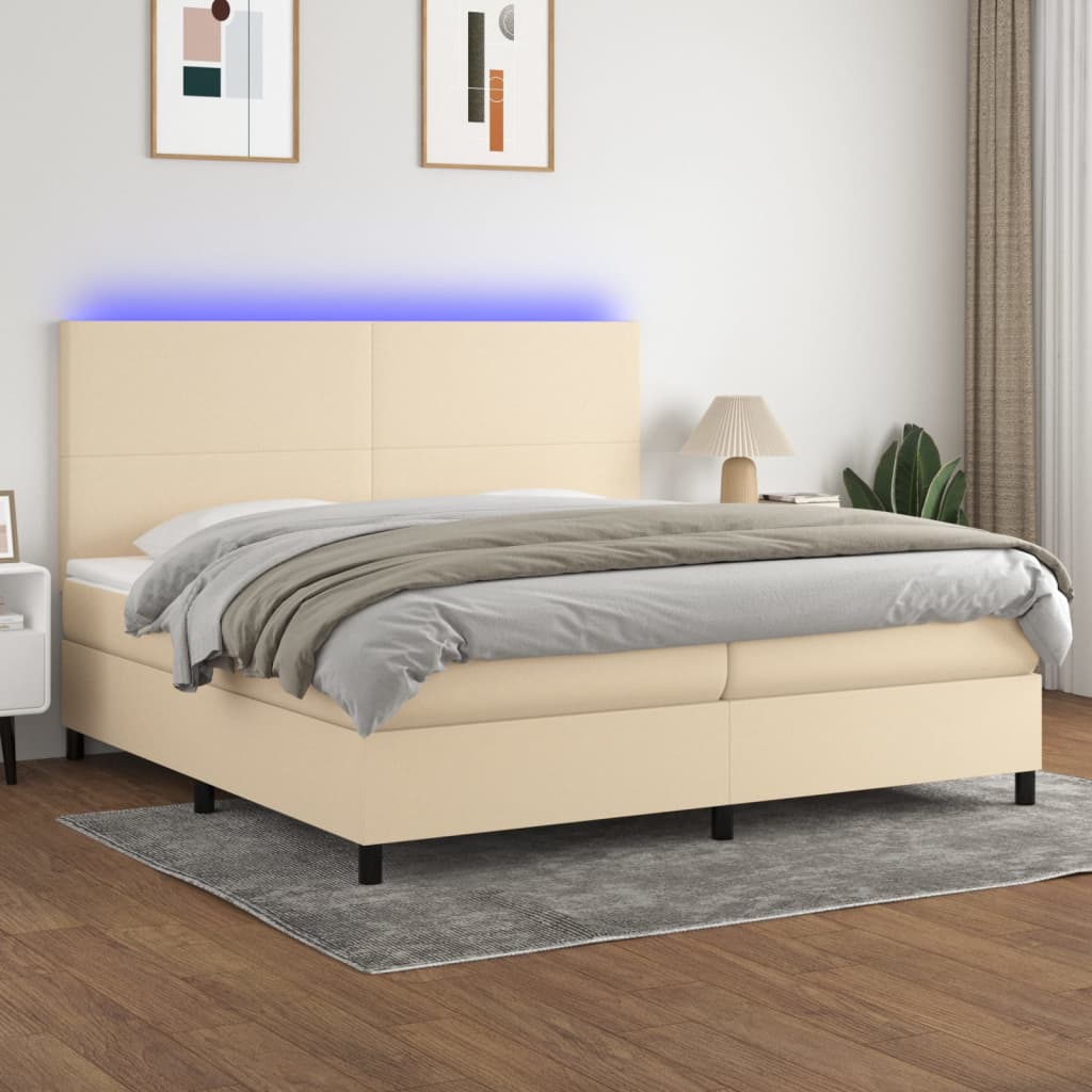 Letto a Molle Materasso e LED bianco 200x200cm in Tessuto - homemem39