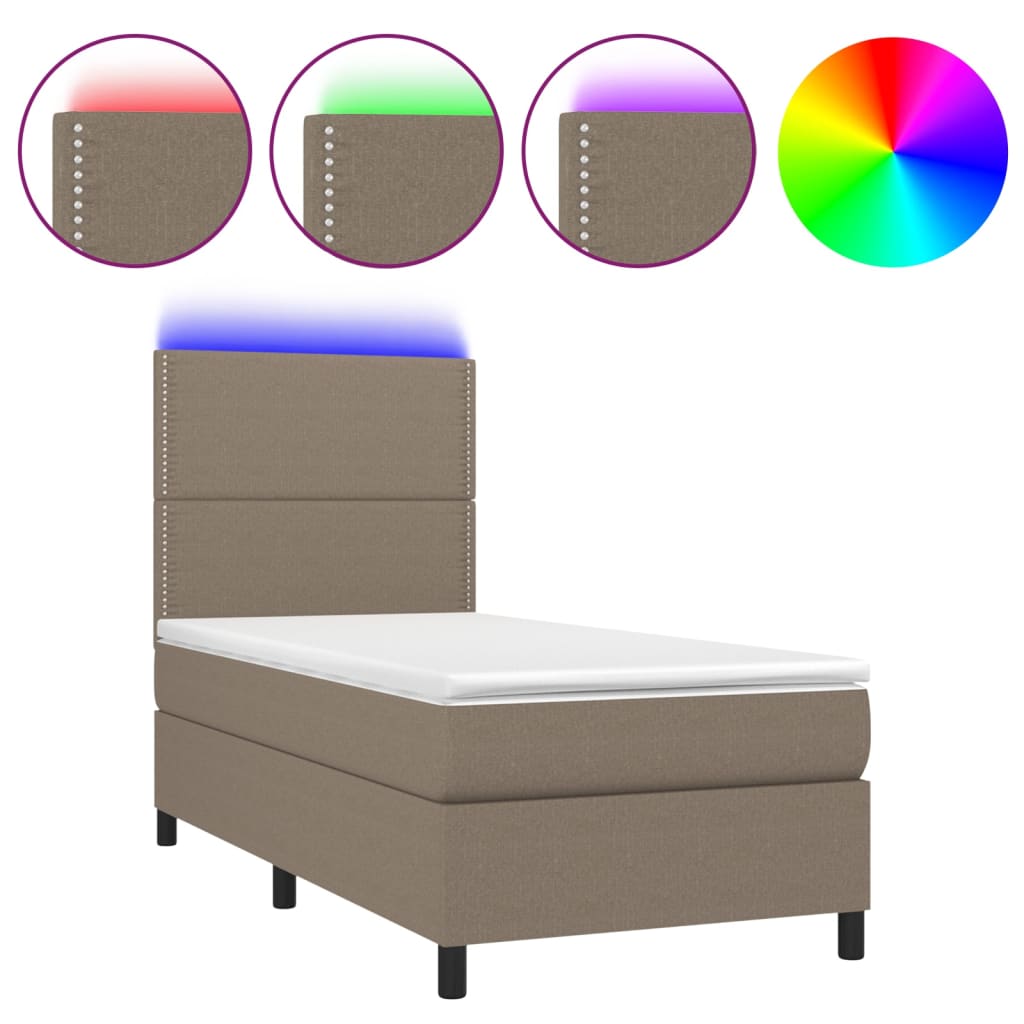 Letto a Molle con Materasso e LED Tortora 80x200 cm in Tessuto - homemem39